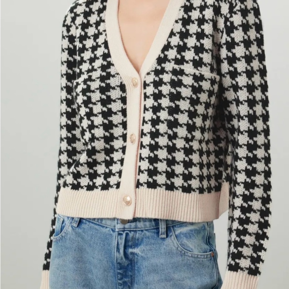 Generation Love Black and Cream Houndstooth Cardigan